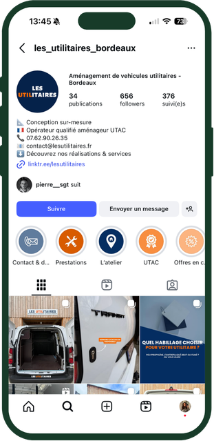 Profil Instagram Les Utilitaires Bordeaux sur mobile